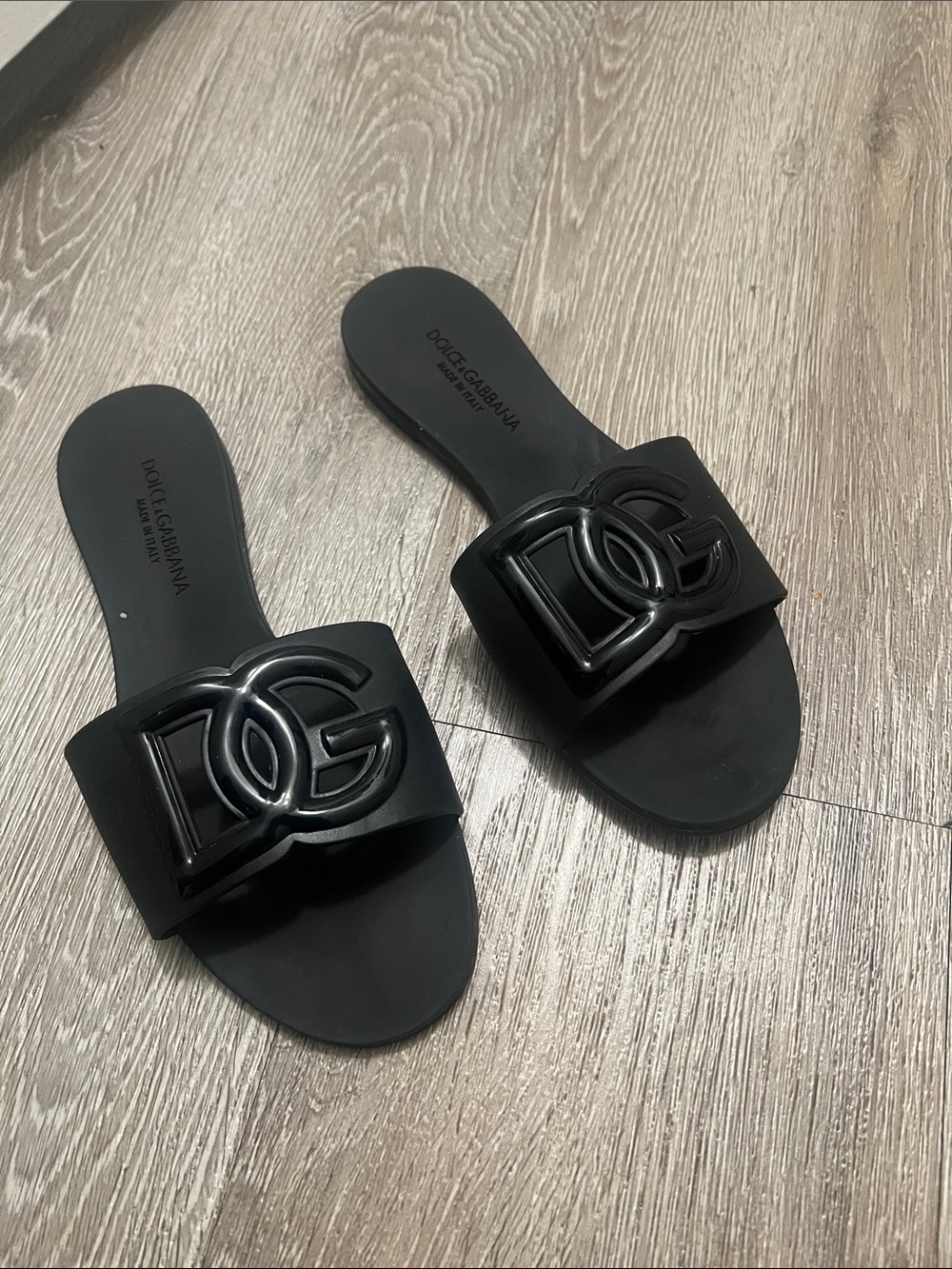 Dolce & Gabbana Black Logo Slide Sandals with Raised DG Emblem